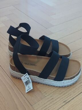 Falls Creek Black Elastic-Strap Espadrille Sandals